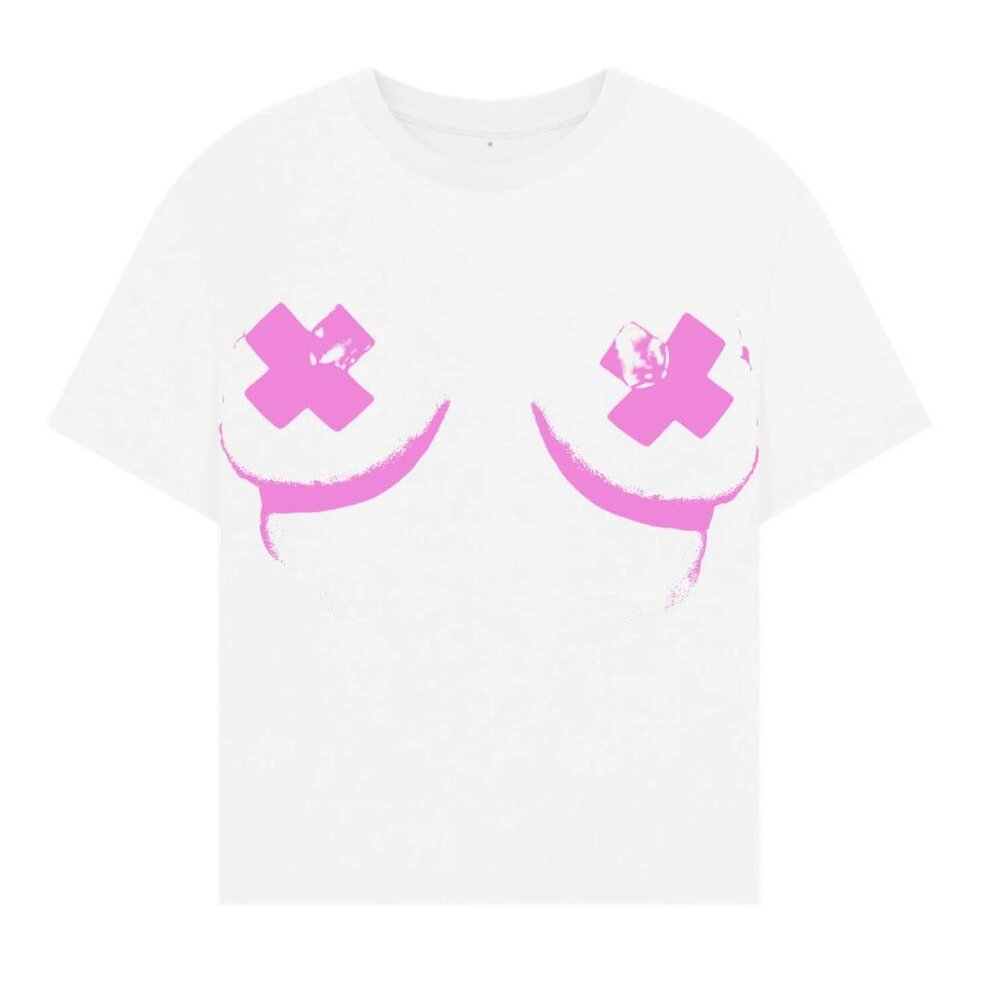 NEW Kesha White Pink Graphic Short Sleeve Concert Band Tour Tee Shirt Small